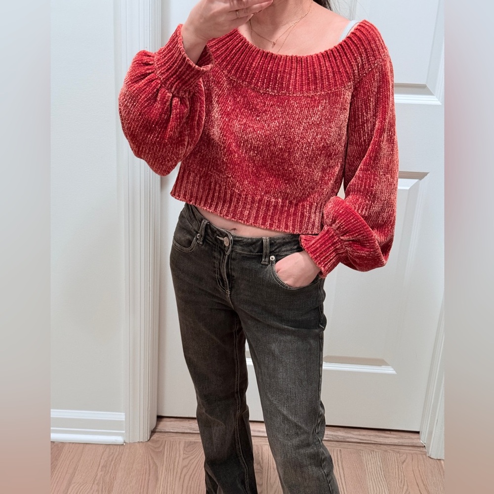 Express Off-the-Shoulder Red Sweater
